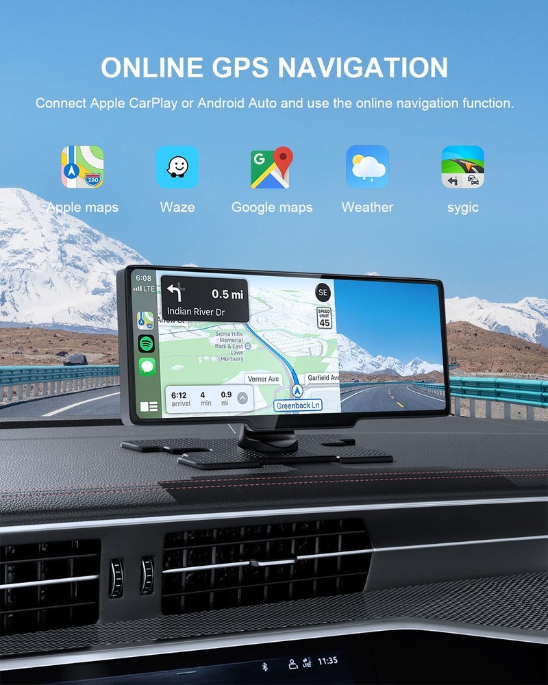 25HOURS HK3 Carplay Screen for Car, 10.26’’ Wireless Apple Car Play & Android Auto Touch Screen, 4K Dash Cam, 1080P Backup Camera, Car Stereo, GPS Navigation/Mirror Link/Bluetooth/Voice Control, Plug and Play - Image 3